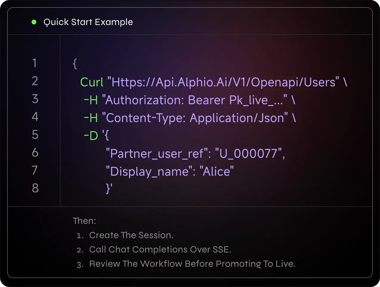 Alphio MCP quick start API example