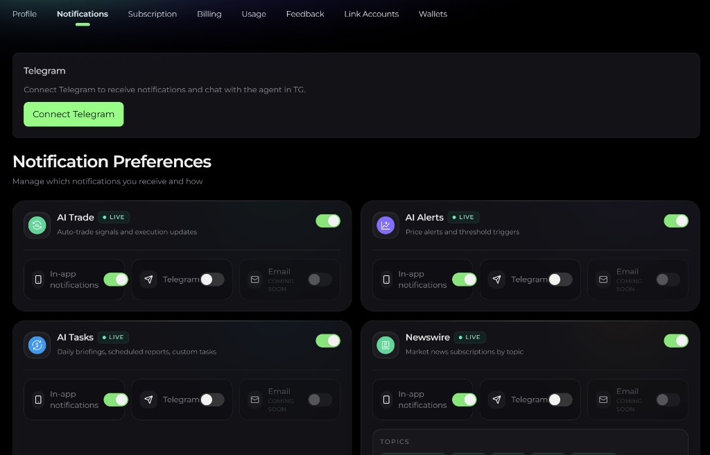 Notifications Settings | Alphio Docs